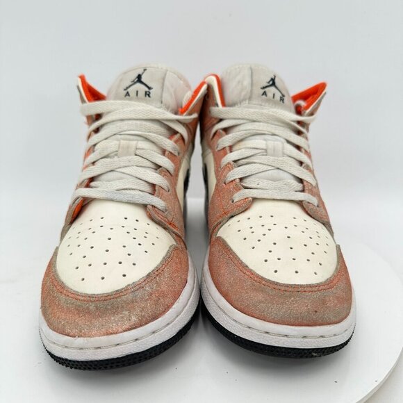 Nike Air Jordan 1 Mid Youth Size 5.5Y Women 7 DV1336-800 Orange Black White Shoe - Picture 2 of 11